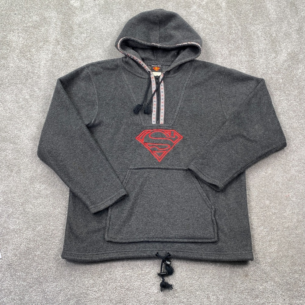 Warner Brothers Superman Fleece 1/4‎ Zip Hooded Sweatshirt Men's Size S Charcoal